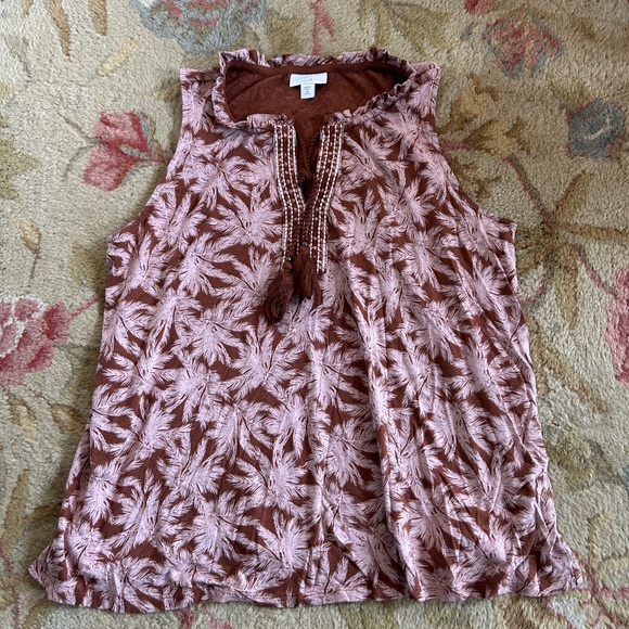 Bellissima Tasseled Top Peasant Blouse Tassel Split Neck Floral- Medium Petite - Picture 2 of 8